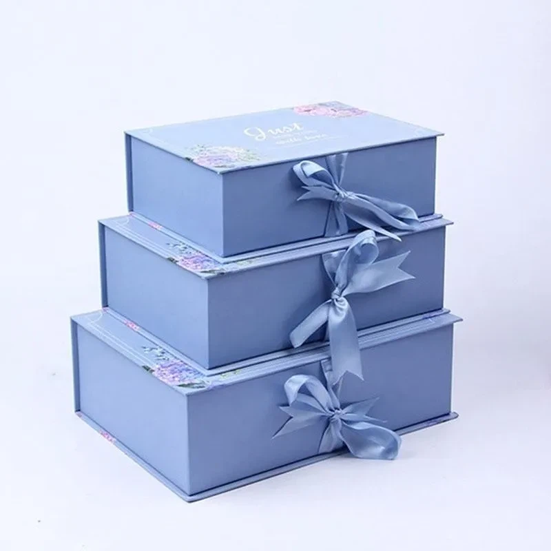 Mukautettu tyylikäs ylellinen pahvi simpukka magneettinen merivoimien sininen jouluaattona lahjapakkaus kauneustuotteet pakkauslaatikot nauhalla